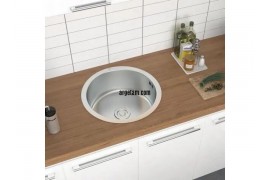 ROUND KITCHEN SINK TEXTURED LINEN STAINLESS STEEL 1 BOWL 450 X 450MM