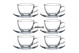 Pasabahce Basic 12-Piece Cups with Saucers for Tea, Coffee, Cappuccino for 6 People