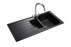 Kitchen Sink - 1.5 Bowl Granite Igneous Ash Sink & Waste Kit with Reversible Drainer - 1000 x 500mm 