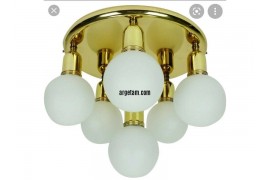 LARGE ROUND CEILING SPUTNIK LAMP IN BRASS AND SATIN GLASS 