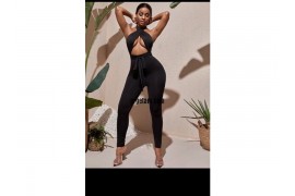 Cross tie backless solid jumpsuit 